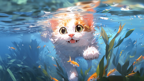 [动态壁纸]游泳的猫